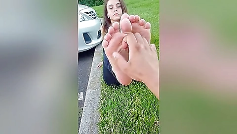 Sweet College Brunette Gets Her Massaged And Tickled Outdoors