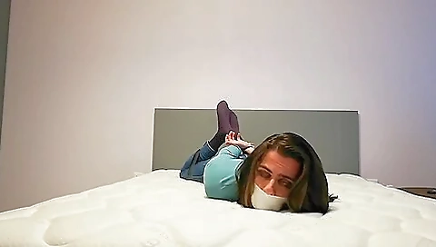 Katie Gags Frogtied And White Tape Gagged
